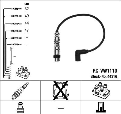 Провода высоковольтные RC-VW1110 VAG 1.2 TSI RC-VW1110 NGK 44316