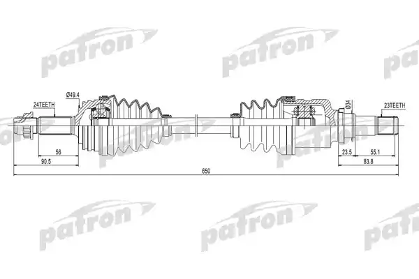 Полуось передняя левая 24x650x49.4x23 CITROEN C1 05- PEUGEOT 107 05- TOYOTA AYGO 05- PDS0259