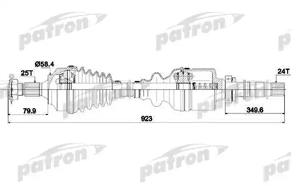 Полуось правая 25x955x58,4x24 CITROEN: BERLINGO 08-, C4 04- / PEUGEOT: 307 00-, PARTNER 08- PATRON PDS0146