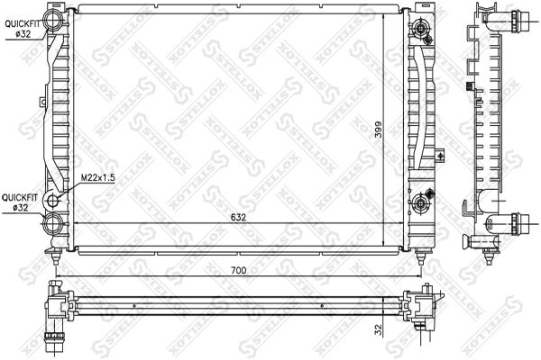 Радиатор системы охлаждения Audi A4/A6,VW 1.6-1.9TD 95> STELLOX 1025063_SX