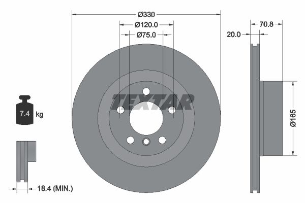 Диск тормозной задний BMW X3 II(F25) /Vent D=330mm TEXTAR 92256303