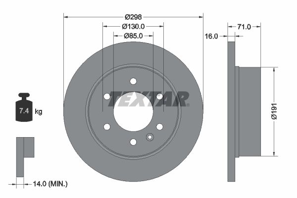 Диск тормозной задний MB Sprinter/VW Crafter 30-50 06-> /D=298mm TEXTAR 93143303