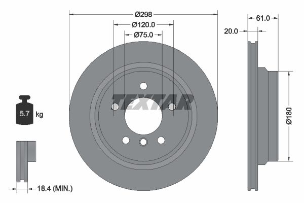 Диск тормозной задний с покрытием PRO ALPINA B10 96-04 / BMW 5-E39 95-04 TEXTAR 92075103