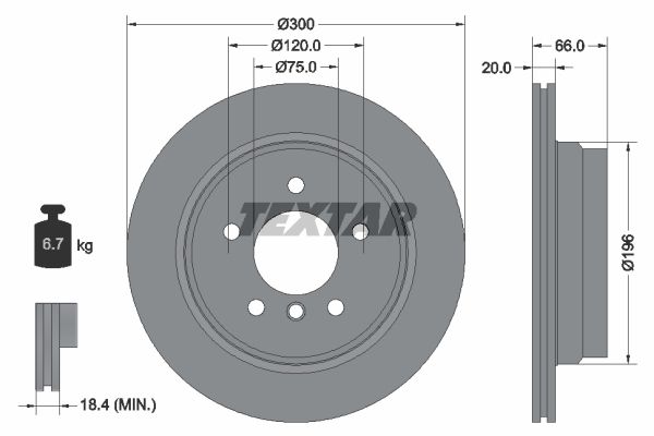 Диск тормозной задний с покрытием PRO BMW/BMW (BRILLIANCE)/CHEVROLET (SGM)/CHEVROLET (SGMW)/HONDA (GAC) TEXTAR 92154903