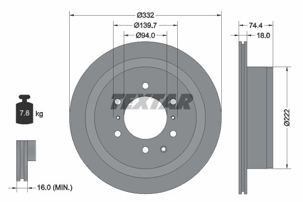 Диск тормозной задний с покрытием PRO MITSUBISHI TEXTAR 92167303