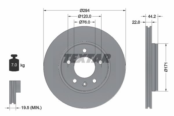 Диск тормозной задний с покрытием PRO VOLKSWAGEN TEXTAR 92121403