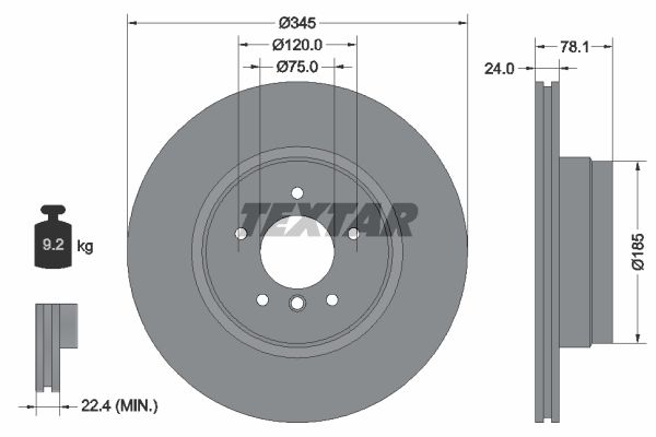 Диск тормозной задний с покрытием PRO+ BMW X5-E70/F15/F85 06-18 / X6-E71/E72/F16/F86 07-> TEXTAR 92161205