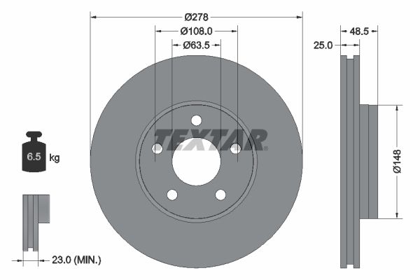 Диск тормозной передний FORD Focus III/C-Max II / VOLVO V40 12> TEXTAR 92237703