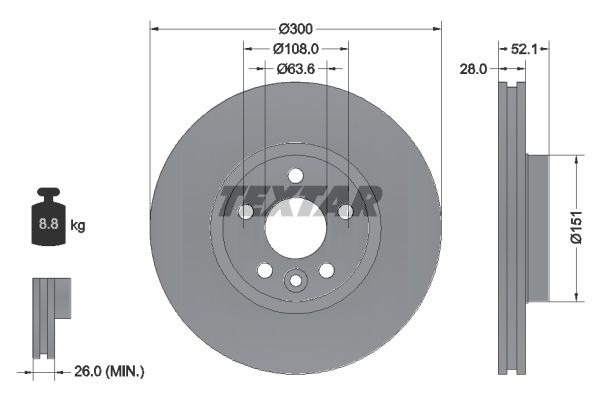 Диск тормозной передний FORD/LAND ROVER/VOLVO all 06-> /Vent D=300mm TEXTAR 92159205