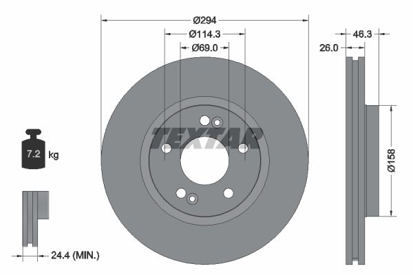 Диск тормозной передний HYUNDAI Santa Fe 01-06 /Vent D=294mm TEXTAR 92136403