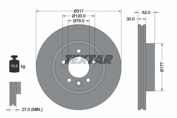 Диск тормозной передний высокоуглеродистый с покрытием PRO+ LAND ROVER TEXTAR 92134505