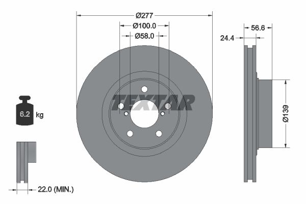 Диск тормозной передний с покрытием PRO CHEVROLET/SAAB/SUBARU/TOYOTA TEXTAR 92094603