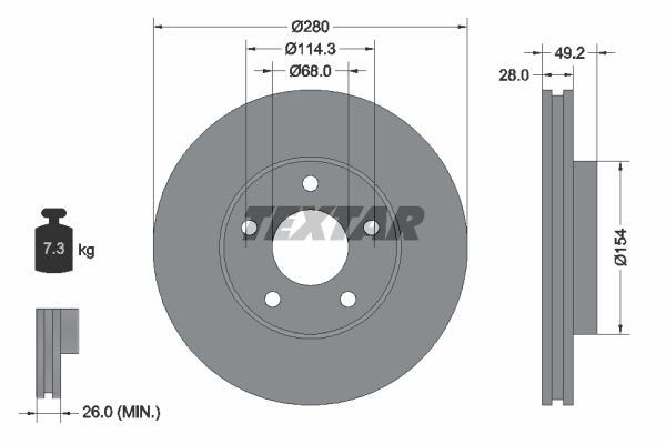 Диск тормозной передний с покрытием PRO INFINITI/NISSAN TEXTAR 92109403