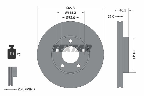 Диск тормозной передний с покрытием PRO MAZDA/MAZDA (CHANGAN) TEXTAR 92130303