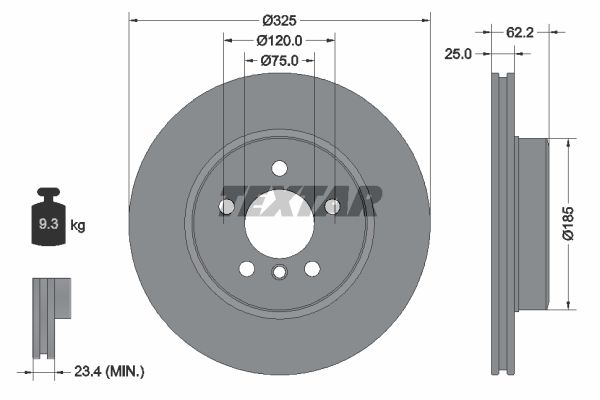 Диск тормозной передний с покрытием PRO+ BMW X3-E83 03-11 TEXTAR 92141505