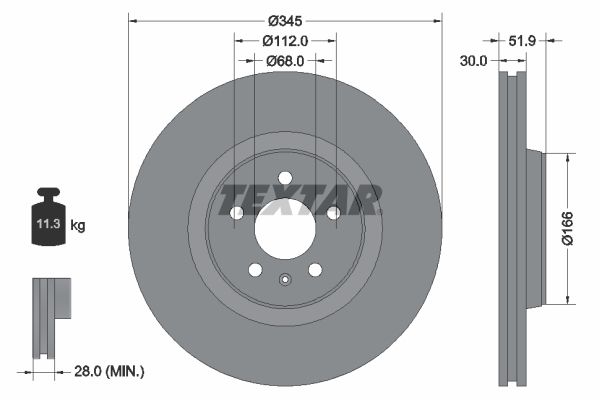 Диск тормозной передний с покрытием PRO+ VAG AUDI A4/A5/A6/Q5 07-> / PORSCHE Macan14->/D345 TEXTAR 92229205