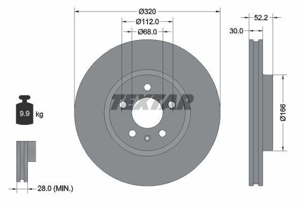 Диск тормозной передний с покрытием PRO+ VAG AUDI A4/A5/Q5 08-17 TEXTAR 92160005