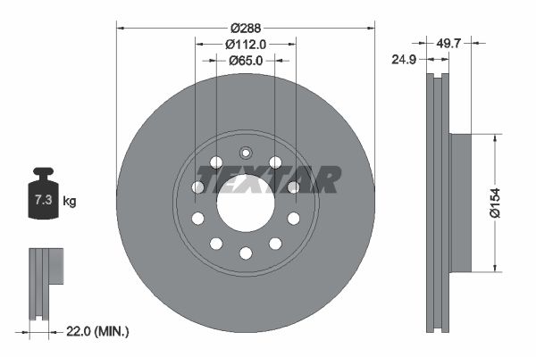 Диск тормозной передний с покрытием PRO+ VAG AUDI/SEAT/SKODA/VW 03-> TEXTAR 92120805