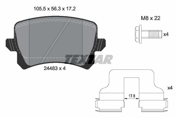 Колодки задние с противошумной пластиной Q+ AD A3 A6 VW G4 G5 B5 B6 Tiguan TEXTAR 2448301