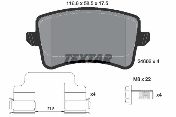 Колодки задние с противошумной пластиной Q+ AD A4/A5/Q5 TEXTAR 2460601