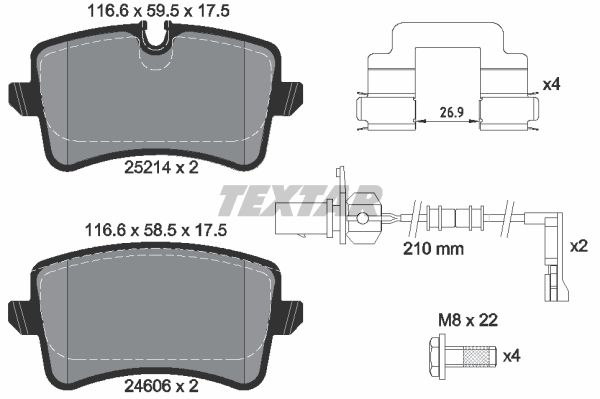 Колодки задние с противошумной пластиной Q+ AD A5/A6/A7 TEXTAR 2521403