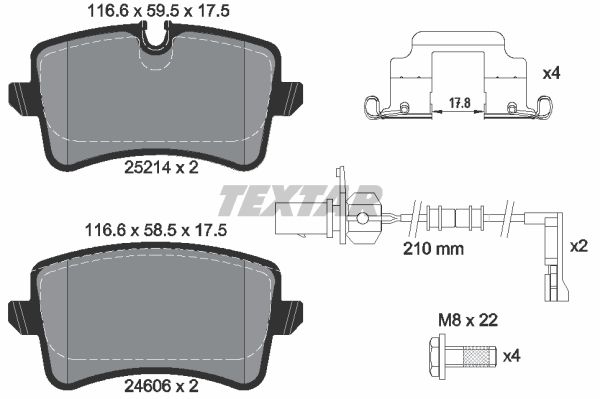 Колодки задние с противошумной пластиной Q+ AUDI A6/S6/A7 2011-> TEXTAR 2521402