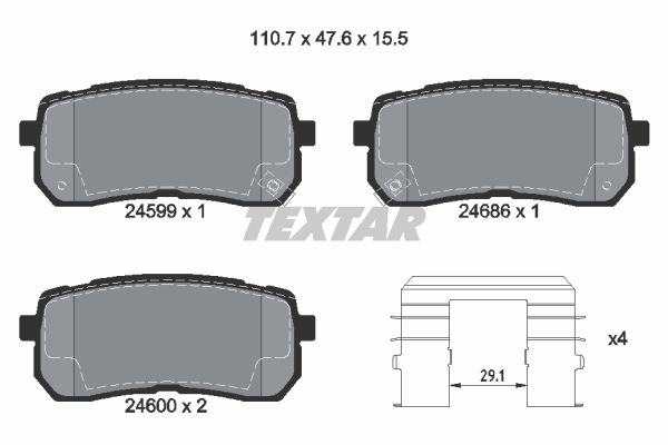 Колодки задние с противошумной пластиной Q+ HYUNDAI H-1/Grand Starex 07- TEXTAR 2459901