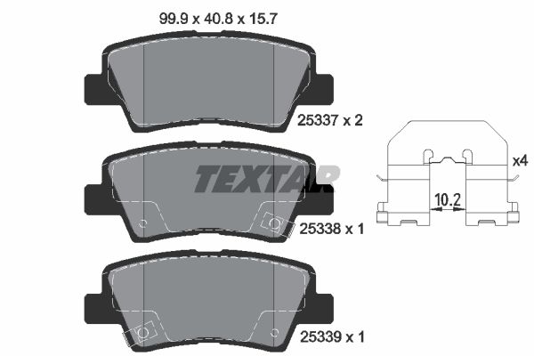 Колодки задние с противошумной пластиной Q+ HYUNDAI Solaris HATCHBACK/Sonata 08->/KIA Soul TEXTAR 2533701