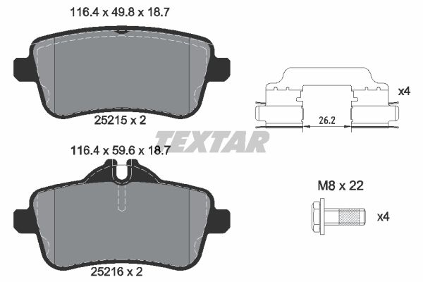 Колодки задние с противошумной пластиной Q+ MB G/ML-Class (X166/W166) 2011-> TEXTAR 2521501