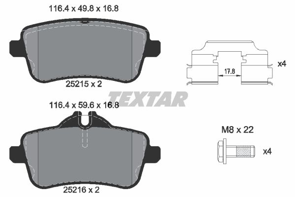 Колодки задние с противошумной пластиной Q+ MB G/ML-Class (X166/W166) 2011-> TEXTAR 2521505