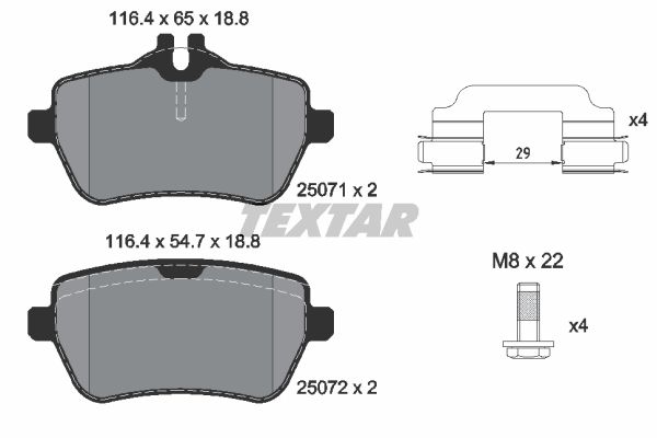 Колодки задние с противошумной пластиной Q+ MERCEDES-BENZ TEXTAR 2507103