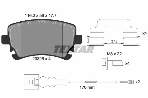 Колодки задние с противошумной пластиной Q+ VW T5 03-> TEXTAR 2332602