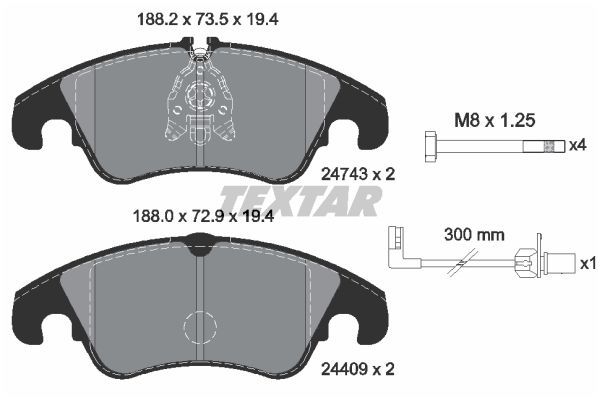 Колодки передние с противошумной пластиной Q+ AD A4/A5/Q5 TEXTAR 2474301