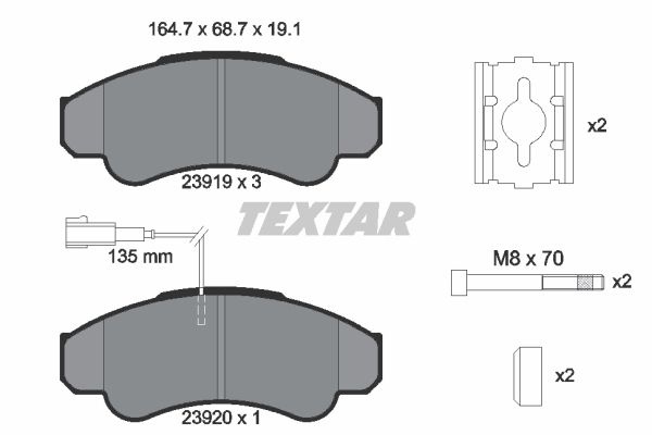 Колодки передние с противошумной пластиной Q+ FIAT Ducato/CITROEN Jumper TEXTAR 2391901