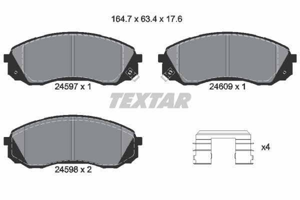 Колодки передние с противошумной пластиной Q+ KIA Carnival/HYUNDAI H-1/Grand Starex 07-> TEXTAR 2459701