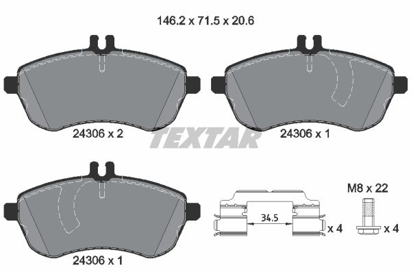 Колодки передние с противошумной пластиной Q+ MB W204 TEXTAR 2430601