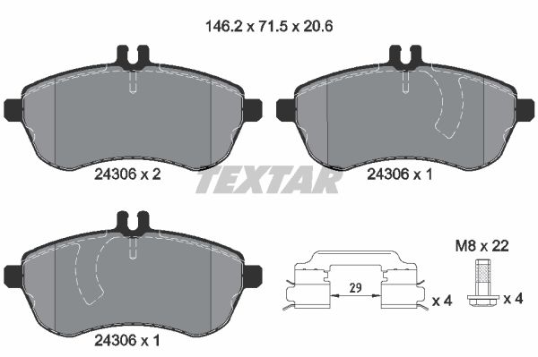 Колодки передние с противошумной пластиной Q+ MERCEDES-BENZ TEXTAR 2430602