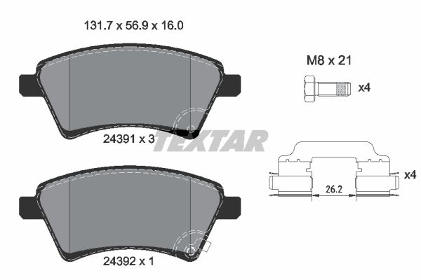 Колодки передние с противошумной пластиной Q+ SUZUKI SX4 TEXTAR 2439101