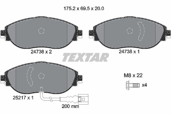 Колодки передние с противошумной пластиной Q+ VAG A3/Octavia III/Superb III/VW Passat B9 2016-> TEXTAR 2473803