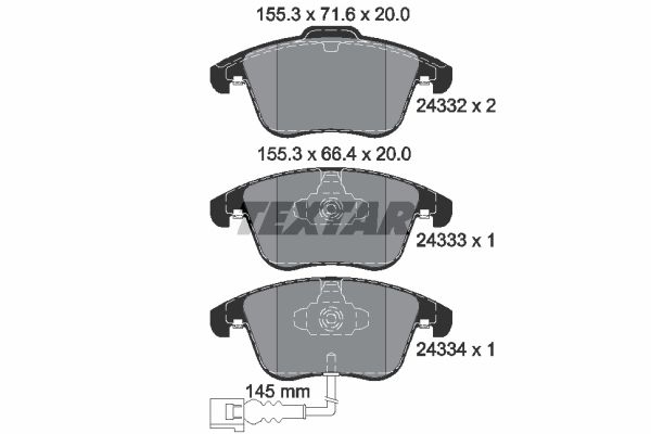 Колодки передние с противошумной пластиной Q+ VW Tiguan TEXTAR 2433301