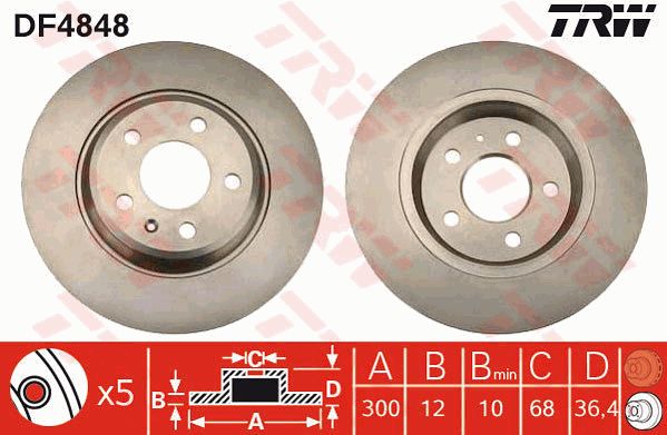 Диск тормозной задний AUDI A4/A5/A6/A7/Q5 TRW DF4848