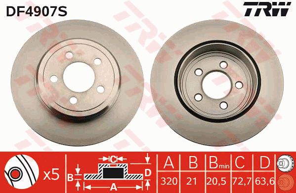 Диск тормозной задний CHRYSLER 300C D=320mm TRW DF4907S