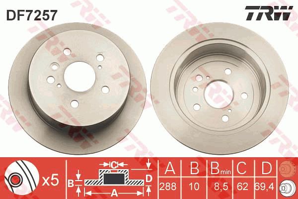 Диск тормозной задний LEXUS RX300/RX330/RX350/RX400H TRW DF7257