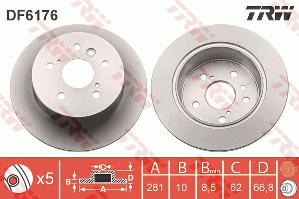 Диск тормозной задний TOYOTA Camry 06-> TRW DF6176