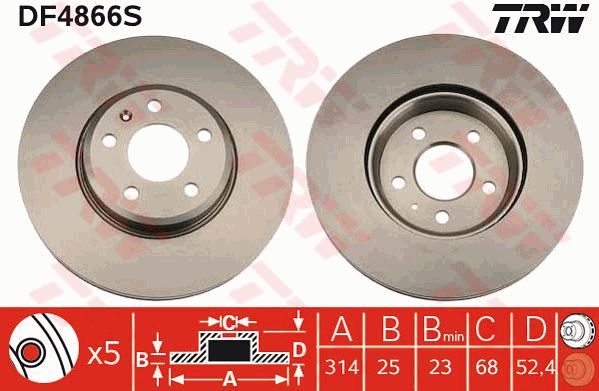 Диск тормозной передний AD TRW DF4866S