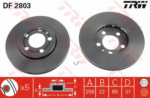 Диск тормозной передний AUDI, SEAT, SKODA, VW TRW DF2803