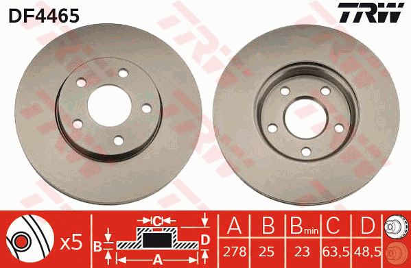 Диск тормозной передний FORD Focus 2/VOLVO TRW DF4465