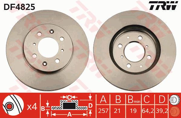 Диск тормозной передний HONDA Jazz TRW DF4825