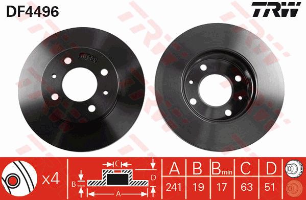 Диск тормозной передний HYUNDAI ACCENT (1.3-1.5) 00=> вент TRW DF4496