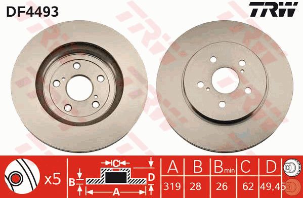 Диск тормозной передний LEXUS RX-330 TRW DF4493